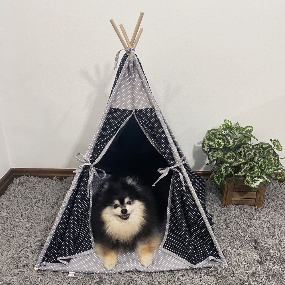 Cabana Pet Camping Cachorro Gato - Algodão Poá - 70x70x84cm - Preto - 2