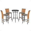 Ver imagem 1 de Mesa Bistrô e 4 Banquetas Roma Preta Corda Estofado 6 Trama Terra Cota
