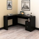 Ver imagem 1 de Mesa Escrivaninha Para Escritório Angular em L com 2 Gavetas: Preto