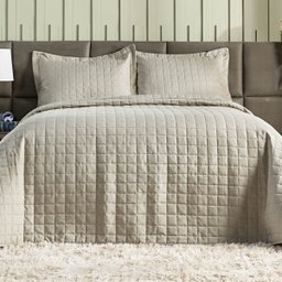 Kit Cobre Leito Casal Queen Size 3 Peças Matelado Cama 300 Fios Porta Travesseiro Matelado Bege - 2