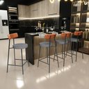 Ver imagem 2 de Kit 05 Banquetas Baixa Cozinha Sala Jantar Bancada Milão L02 Couríssimo Camel Linho Cinza Escuro - l