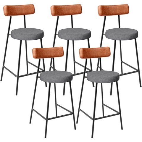 Kit 05 Banquetas Baixa Cozinha Sala Jantar Bancada Milão L02 Couríssimo Camel Linho Cinza Escuro - l