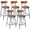 Ver imagem 1 de Kit 05 Banquetas Baixa Cozinha Sala Jantar Bancada Milão L02 Couríssimo Camel Linho Cinza Escuro - l