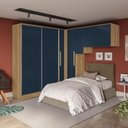 Ver imagem 1 de Guarda Roupa Quarto Modulado Solteiro Adapt 6 Peças Nogueira/Azul Profundo 246cm x 241cm - Kappesberg
