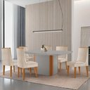 Ver imagem 1 de Mesa de Jantar Isadora 180cm Tampo MDF Vidro com 6 Cadeiras Veludo Creme Off White Naturale