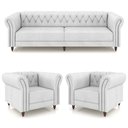 Ver imagem 2 de Conjunto Sala de Estar 1 Sofá Living 240cm e 2 Poltronas Stanford Chesterfield Pés Madeira Couro Bra