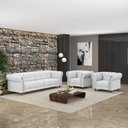 Ver imagem 1 de Conjunto Sala de Estar 1 Sofá Living 240cm e 2 Poltronas Stanford Chesterfield Pés Madeira Couro Bra