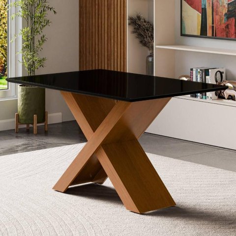 Mesa de Jantar com Vidro 4 Lugares Multimóveis Cr50235 Cinamomo/preto