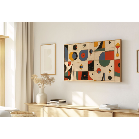 Quadro Decorativo N°79 160x90cm - Panorâmico Abstrato - Geométrico Miró - Madeira Clara - Rollflex