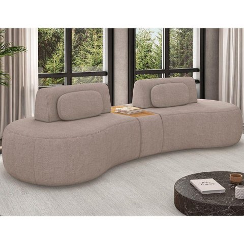 Sofá Modular Hyun 3 Lugares Retrátil 285cm Marrom Claro Linho