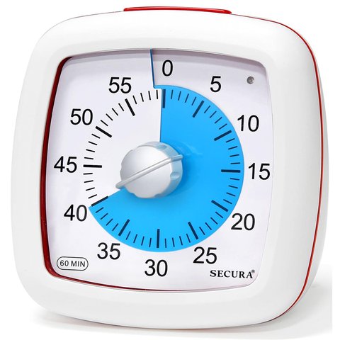 Secura Timer Visual de 60 Minutos para Estudo e Gestão de Tempo (azul e Branco)