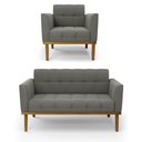 Ver imagem 2 de Conjunto Poltrona e Namoradeira Decorativas Karen Pés Fixo em Madeira Castanho Suede Grafite G19 - G