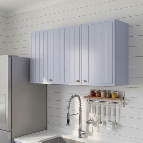 Armário Aéreo Planejado 3 Portas 120cm Marselha CabeCasa MadeiraOriginals Azul/Sereno