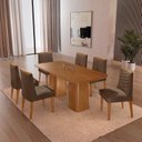 Ver imagem 1 de Conjunto Sala de Jantar Mesa Tampo MDF 6 Cadeiras Sakura Marrom/Marromle/Off White
