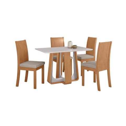 Conjunto Sala de Jantar Mesa Sintonia 120 Tampo Vidro Off White com 4 Cadeiras Athenas - Lopas Amend