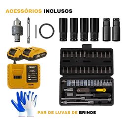 Chave de Impacto Parafusadeira Furadeira Orot + Jogo Catraca 48pçs - 9