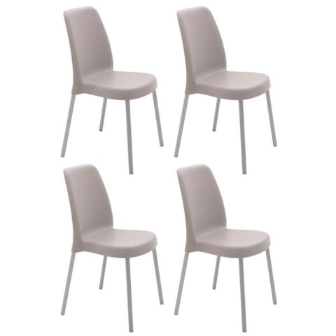 Kit 4 Cadeiras Plástica com Pernas em Alumínio Camurça Cozinha Tramontina Summa Vanda Elegante