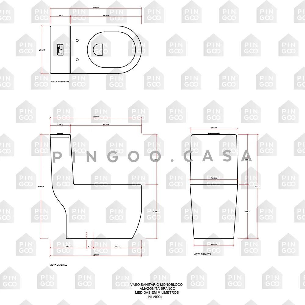 Kit Vaso Sanitário Monobloco Amazonita e Ducha Higiênica para Banheiro Jacuí - Cinza e Preto - 9