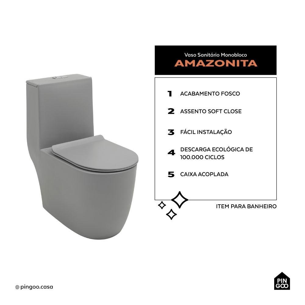 Kit Vaso Sanitário Monobloco Amazonita e Ducha Higiênica para Banheiro Jacuí - Cinza e Preto - 2