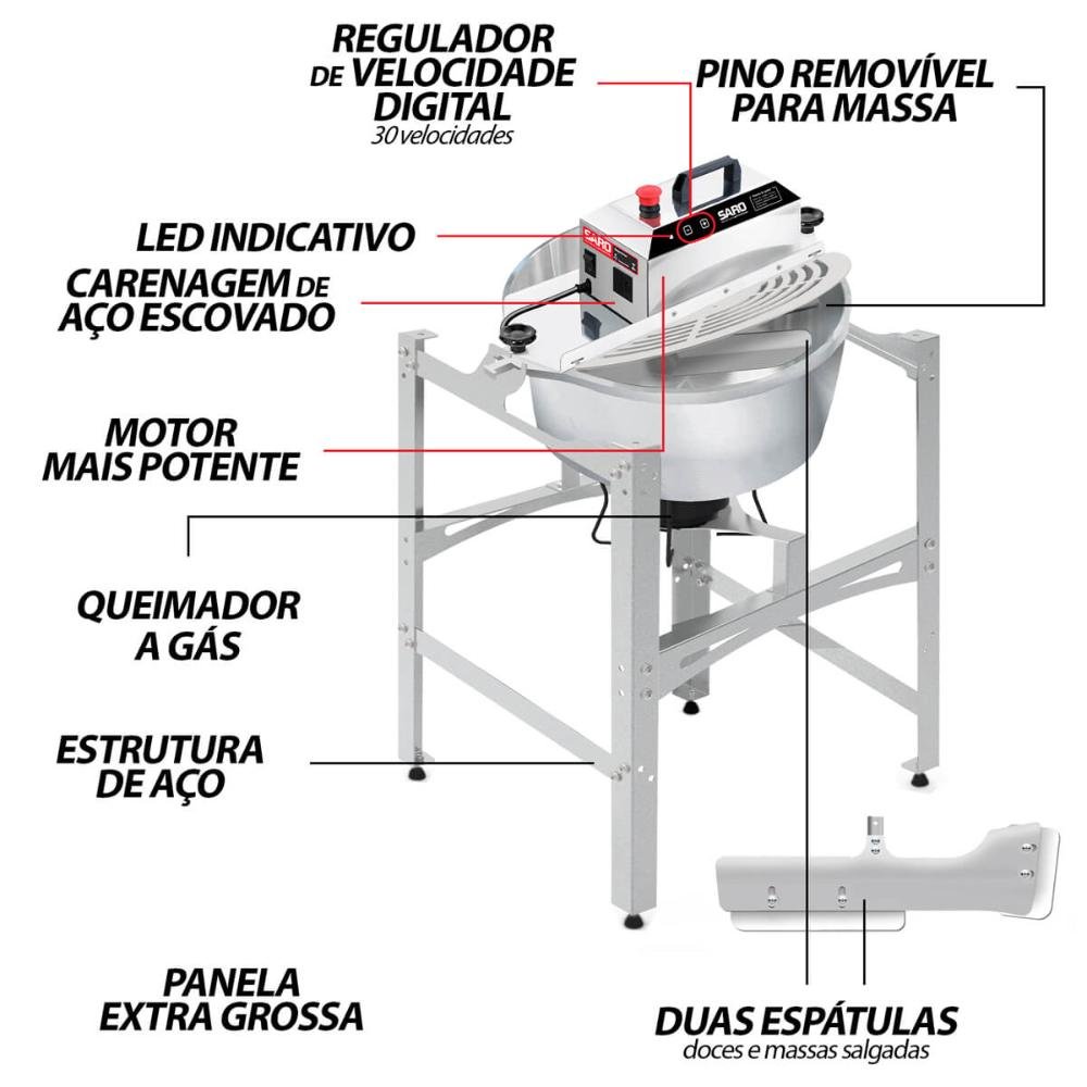 Panela Misturela Cozedeira 21l com Fogareiro a Gás para Doces e Salgados Bivolt Saro - 2