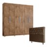Guarda Roupa Casal 6000 Demolição com Pés Reto News e Cabeceira Emilia 160 Cm Marrom Couro – Araplac - 1