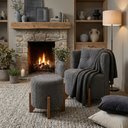 Ver imagem 1 de Kit Poltrona e Puff Luna Decorativa Curvo Orgânico Boucle Cinza Escuro - Montanaris Decor