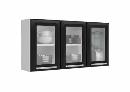 Ver imagem 1 de Armário de Cozinha Aéreo Itatiaia Aço 3 Portas com Vidro Branco/preto