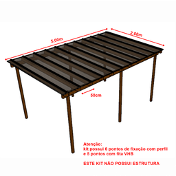 Cobertura Policarbonato Alveolar 5,00m x 2,00m - Fume 4mm - 4