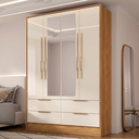 Ver imagem 1 de Guarda-Roupa Casal com Espelho 4 Portas 4 Gavetas Domo Cinamon/Off White