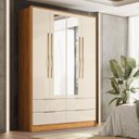 Ver imagem 1 de Guarda-Roupa Casal 4 Portas 4 Gavetas com Espelho Domo Amarelo/Cinamon/Off White