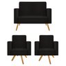 Kit Namoradeira e 02 Poltronas Bella Base Giratória Madeira Suede - Doce Sonho Móveis - Preto - 1