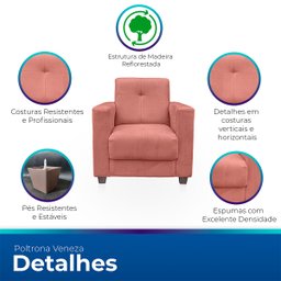 Poltrona Cadeira para Sala Confortável Reforçada Veneza Suede - 2