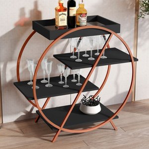 Bar Adega Luxo 3 Prateleiras Preto Fosco/bronze 4009 - Jb Bechara