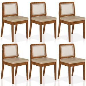 Kit 6 Cadeiras Sextavada Sydney Freijó/corino Bege - Móveis Arapongas Freijó/corino Bege