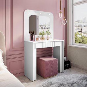 Penteadeira Camarim Rouge com Espelho e Led Gaveta Maquiagem - Branco