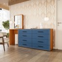 Ver imagem 1 de Cômoda Penteadeira Valência 8 Gavetas Espelho 209x160cm Azul/Freijó 250801