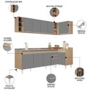 Ver imagem 3 de Armário de Cozinha Modulado de Canto Esquerdo 5 Peças Cp54 com Pia Inox Castanho/cinza - Lumil Lumil