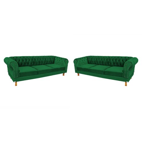 Dois Sofás Chesterfield Capitone Duque Suede verde bandeira 1,80cm