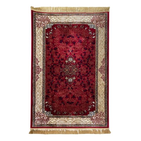Tapete Persa Royal Vermelho 100x150cm Fio Acetinado - Ideal para Quarto e Sala