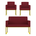 Ver imagem 1 de Kit Sofá 2 Lugares + 2 Poltronas Recepção Sala Base Dourada Cor:marsala