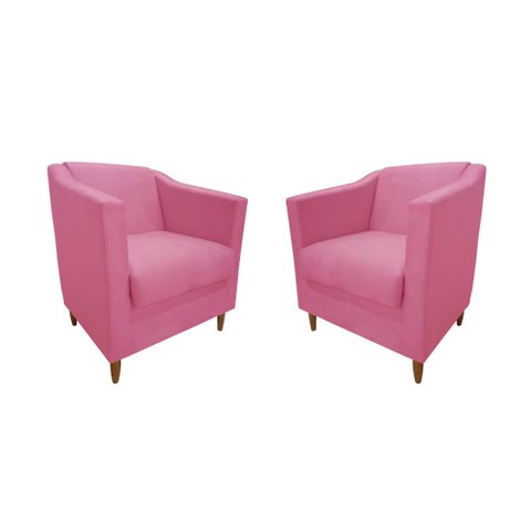 Kit 02 Poltronas Titânio Suede Rosa