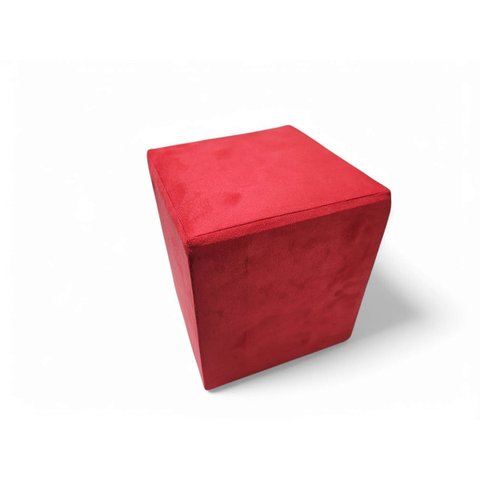 Mini Puff Banqueta Quadrado Cubo Decorativo Courino e Suede Vermelho Suede