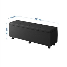 Baú Sapateira Estofada  King Size 195 cm Marte Corino Preto SkyBox - 6