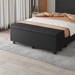 Baú Sapateira Estofada  King Size 195 cm Marte Corino Preto SkyBox - 1