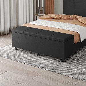 Baú Sapateira Estofada  King Size 195 cm Marte Corino Preto SkyBox