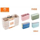 Ver imagem 2 de Marmita com Talheres para Almoço com 3 Divisórias de 900ml - Rosa