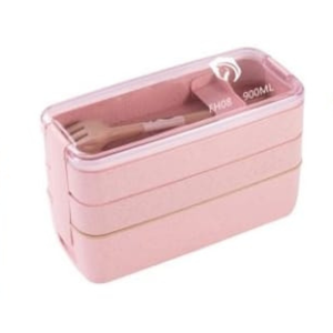 Marmita com Talheres para Almoço com 3 Divisórias de 900ml - Rosa