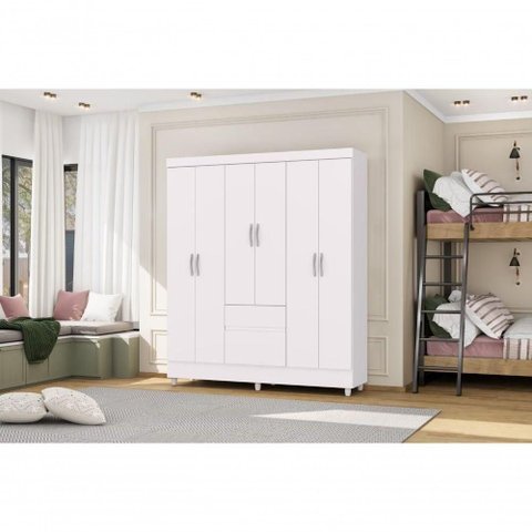 Guarda Roupa Casal Ideal Plus 6 Portas de Bater 2 Gavetas MDP Branco Vila Rica 154cm