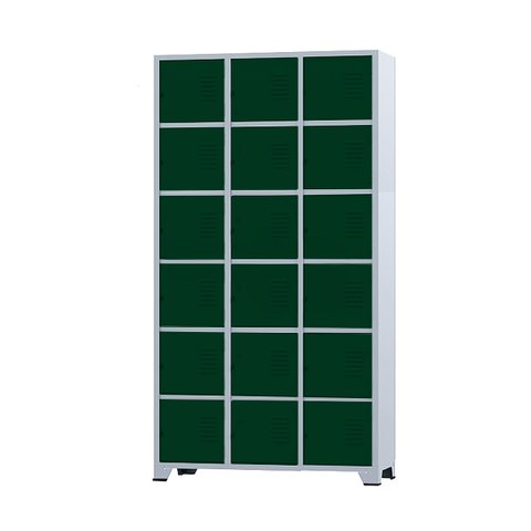 Armário Roupeiro de Aço 18 Portas para Vestiário Academia Locker Verde Escuro com Chave