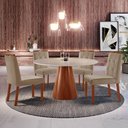 Ver imagem 1 de Conjunto Sala de Jantar Mesa Gênova110cm Tampo Redondo Vidro Off White com 4 Cadeira